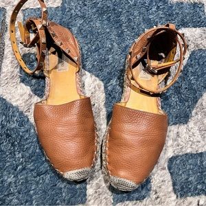 Valentino Leather Espadrille Sandals in Cognac